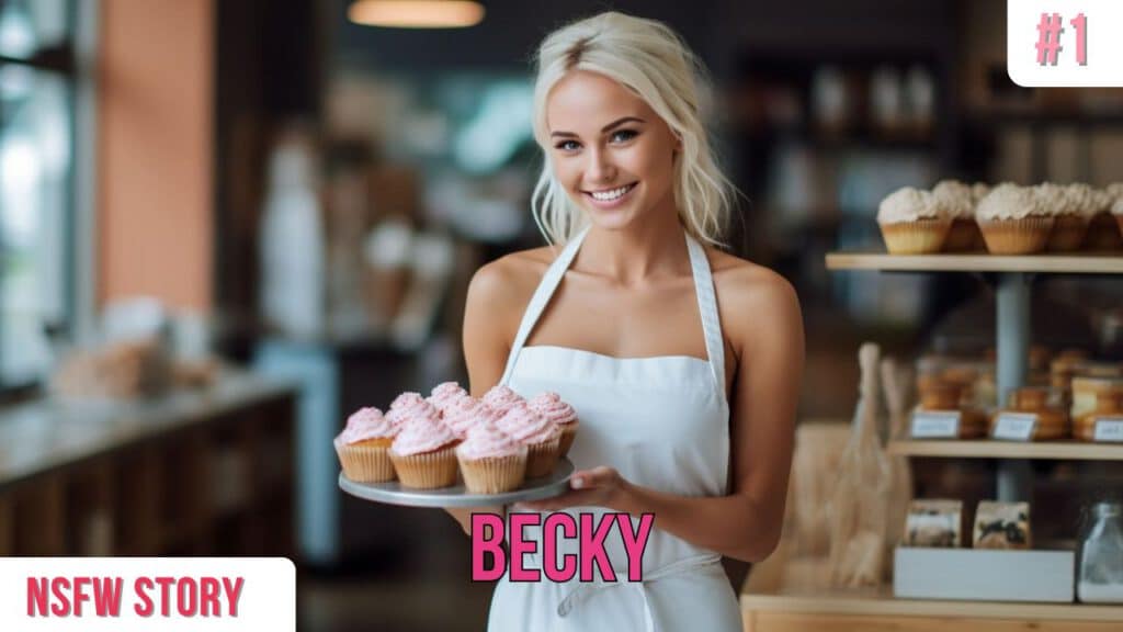 Female Baker wearing only apron, holding tray of cupcakes